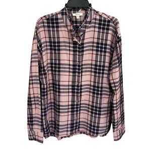Como Blu Pink Navy Plaid Ruffle Collar Button Down Shirt Large Womens
